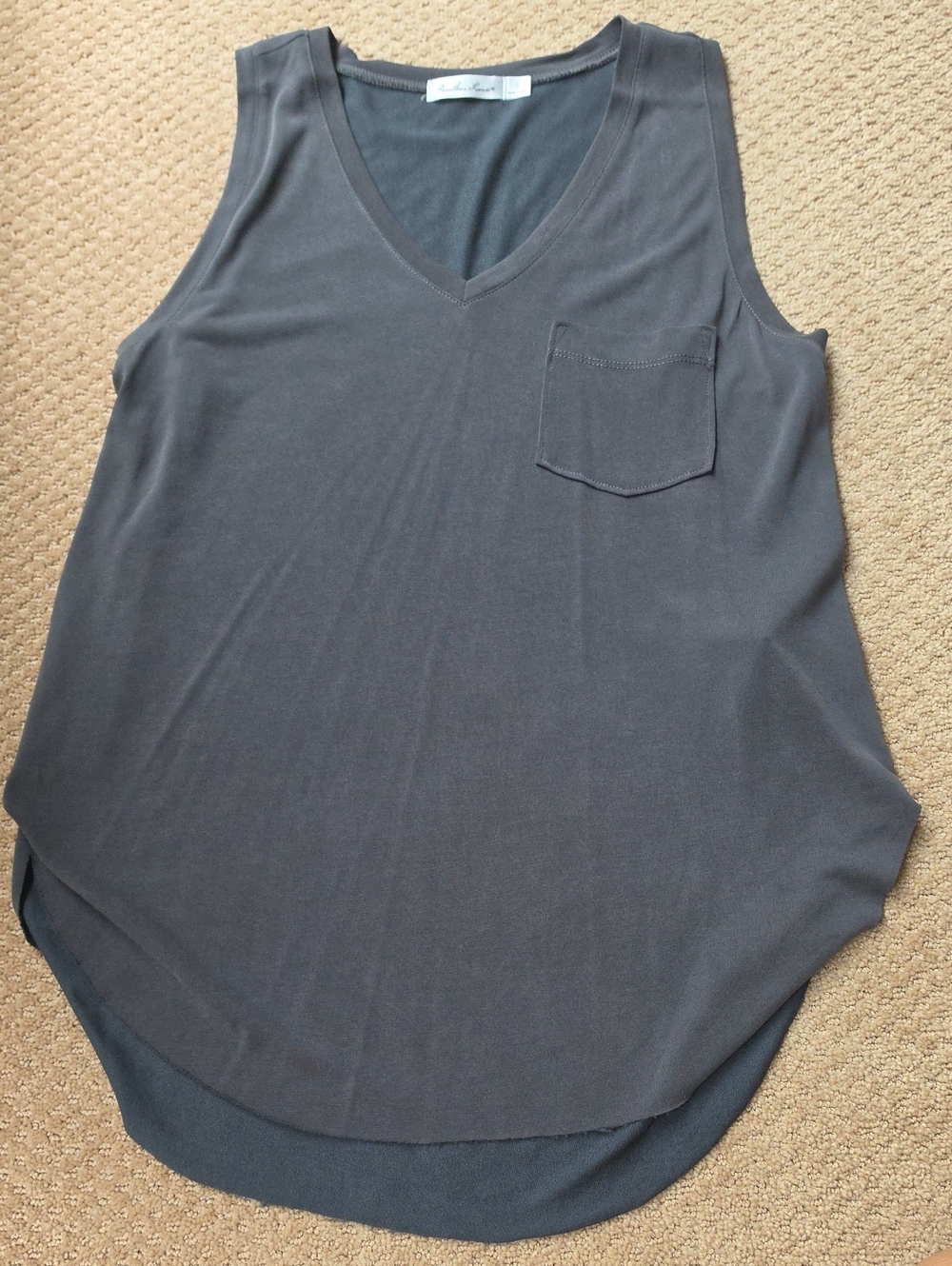 V-Neck Charcoal Tunic Tank Top with Pocket
